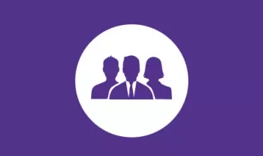 Silhouette of three people on a purple background.